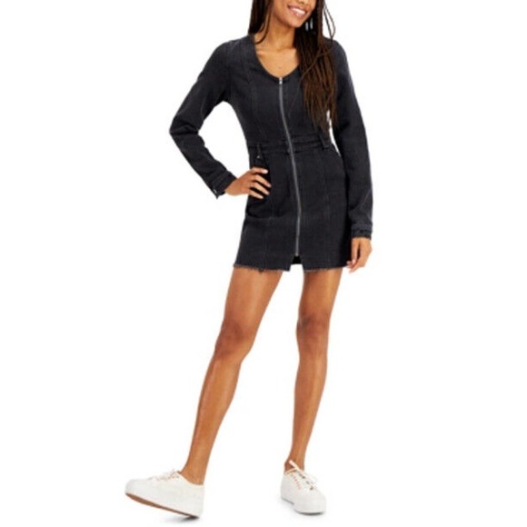 JR460 Tinseltown Anti wash Juniors' Zip Front Denim Dress Size M - Picture 1 of 2